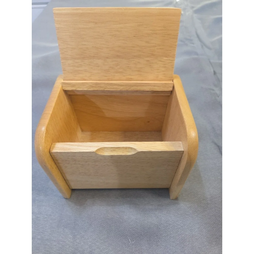 Vintage Wooden Recipe Box Light Wood Card Holder Kitchen Storage Organizer Retro